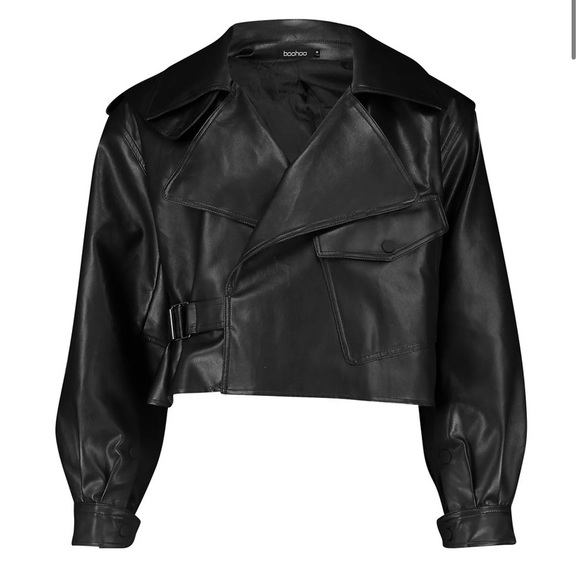 Boohoo Oversized Crop Biker Faux Leather Jacket - Picture 1 of 4